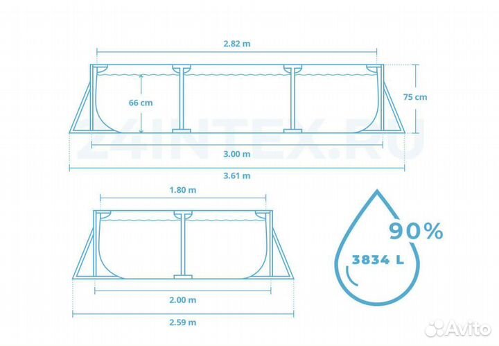 Каркасный бассейн Intex Rectangular Frame