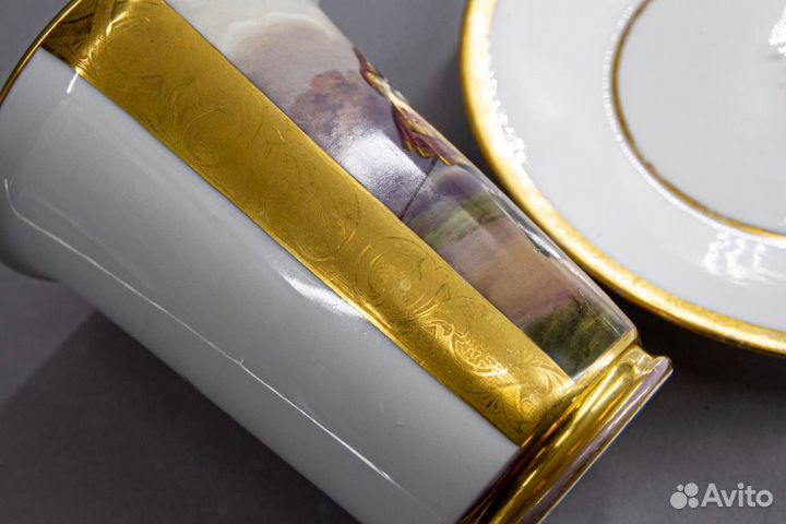 Стакан и тарелка с галантной сценой. Германия, kpм