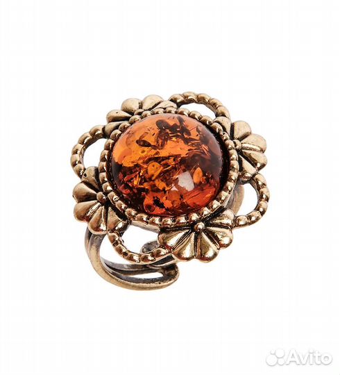 Кольцо Виолла круг (латунь, янтарь) A2164045