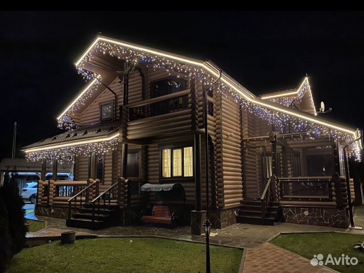 Монтаж на дома уличных гирлянд Бахрома - Profi