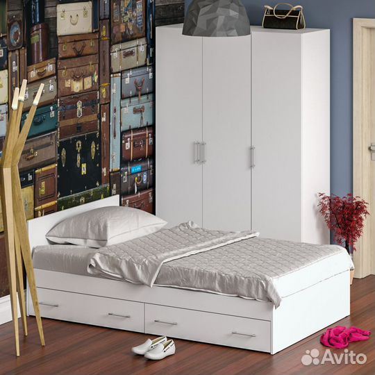 Спальный гарнитур белый № 1 Стандарт с кроватью 1200 с ящиками, цвет белый, спальное место 1200х2000