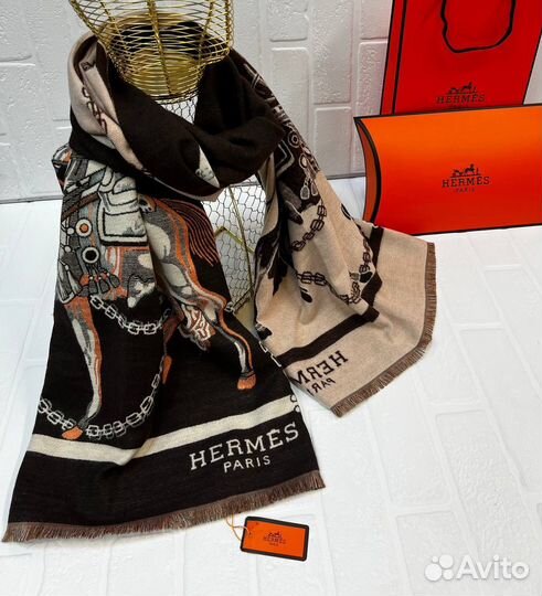 Черный кашемировый шарф Hermes 180/70