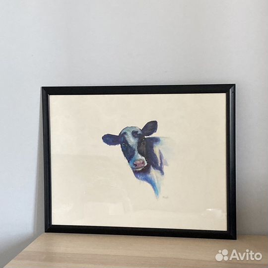 Картина акварель корова в раме