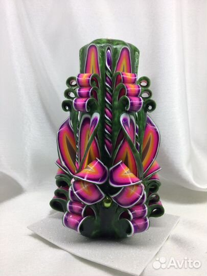 Резная свеча «Огонёк» Зелёная 14 см