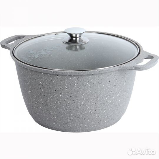 Кастрюля 6л со стекл. крышкой, ап (светлый мрамор