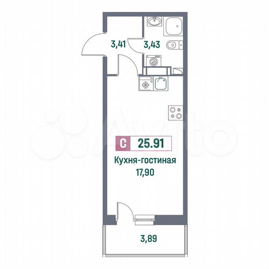 Квартира-студия, 25,9 м², 16/16 эт.
