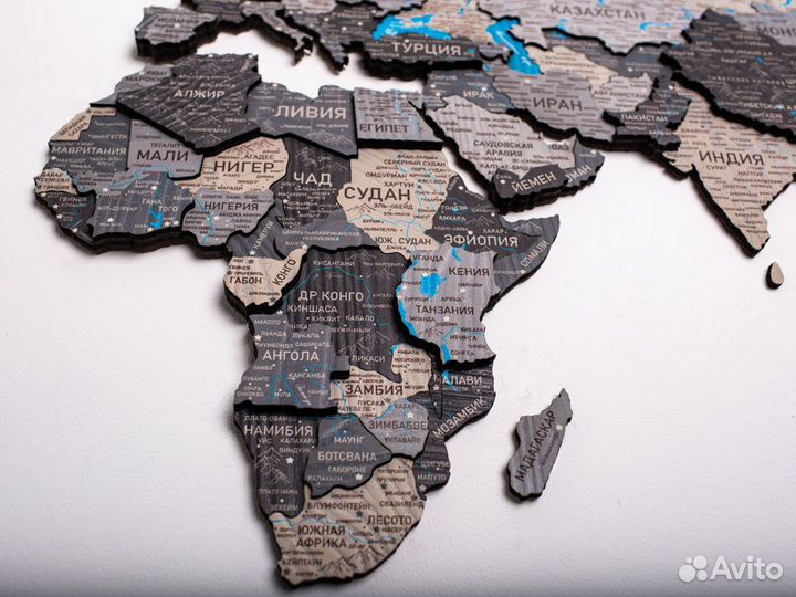 Деревянная карта мира 3D настенная, Смоленск