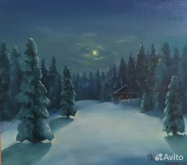 Картина маслом. Зимний пейзаж