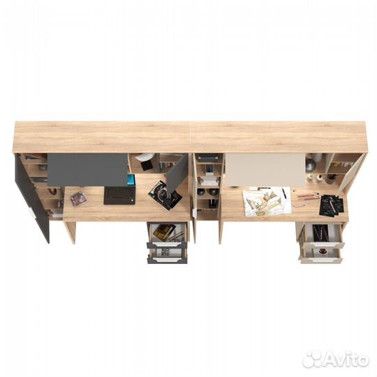 Два компьютерных стола Mobi Комфорт 12.95N цвет дуб сонома/сатин/серый, 324х60,3х180 см