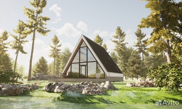 Проект дома A-frame 8х12 с аттиковыми cтенaми