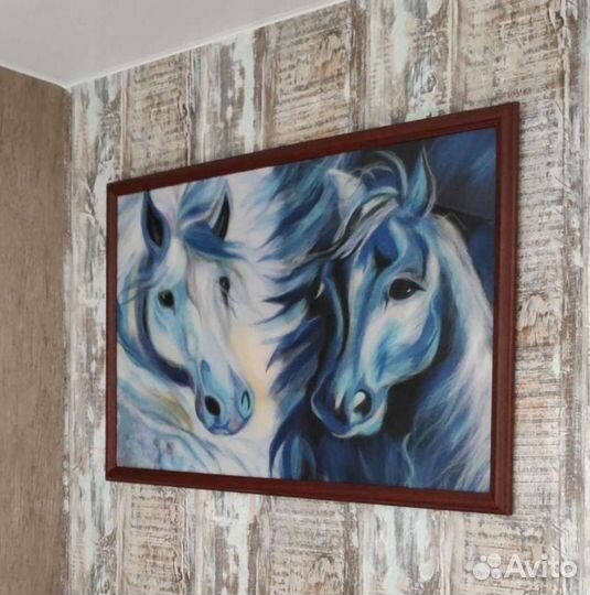 Картина из шерсти Лошади Кони