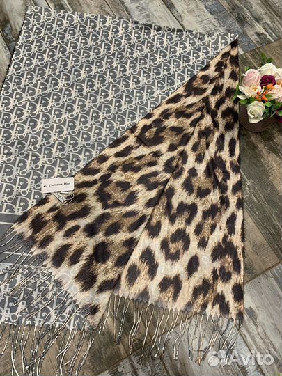 Палантин кашемировый Dior leopard с монограмм