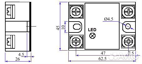 Твердотельное реле SSR-10DA-H 10А 3-32В DC с радиа