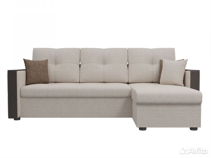 Диван угловой Валенсия правый угол, рогожка, бежевый