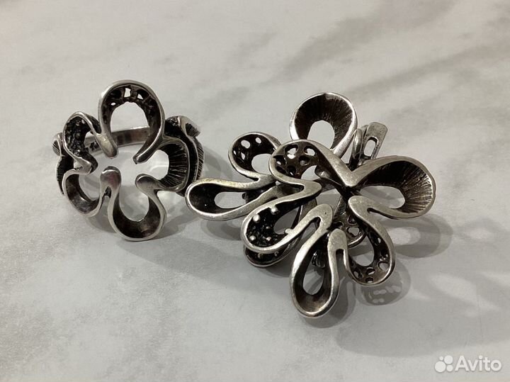 Набор кольцо серьги серебро перстень