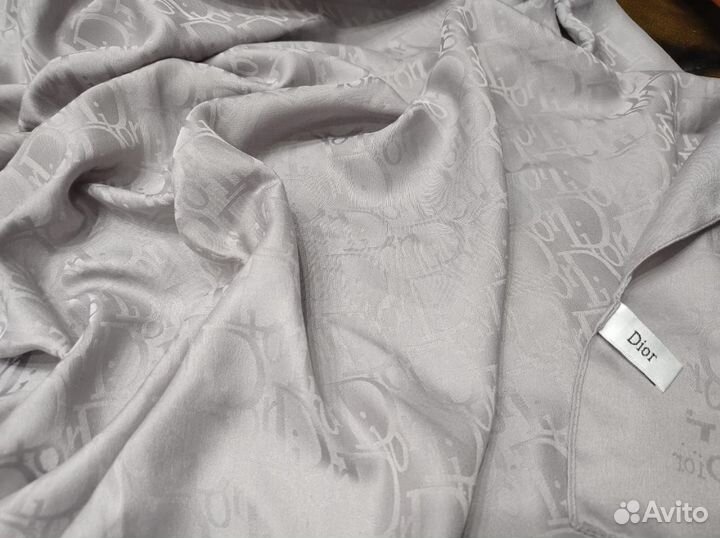 Платок 95см серо-стальной шелк dior италия