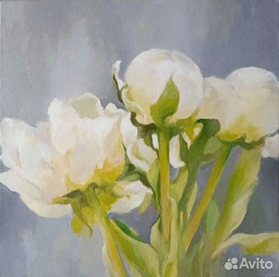 Картина маслом Белые пионы