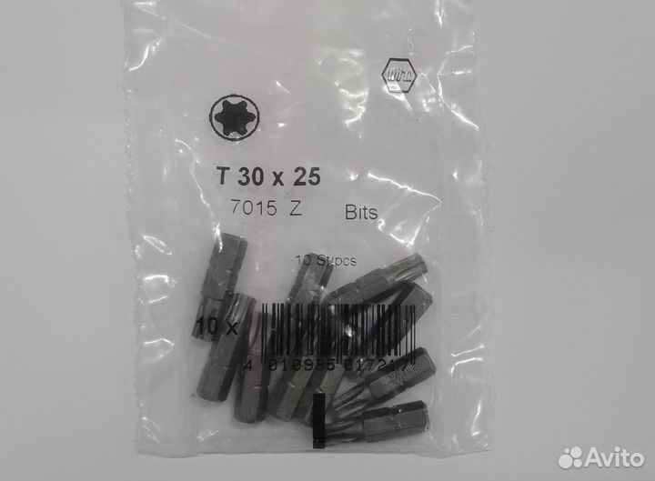 Набор бит звездочка T30 Torx Wiha 7015 -10 шт