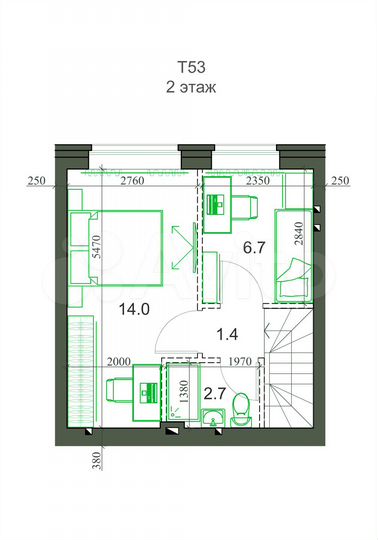 Таунхаус 53,3 м² на участке 1 сот.