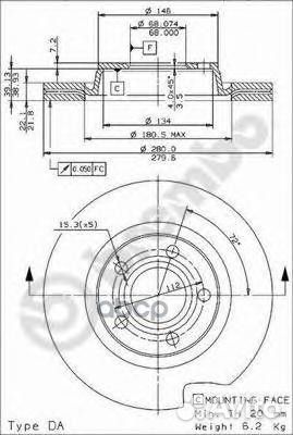 Диск торм. пер.вент.280x22 5 отв. audi А4 / V