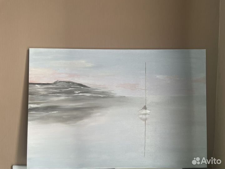 Картина маслом пейзаж море корабль, ручная работа
