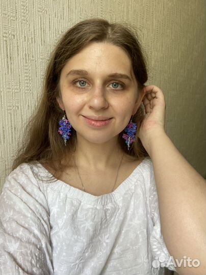 Серьги Сирень грозди из полимерной глины