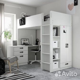 Кровать чердак IKEA двухярусная smastad с шкафом купить в Самаре ...