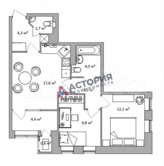 2-к. квартира, 59,6 м², 9/13 эт.