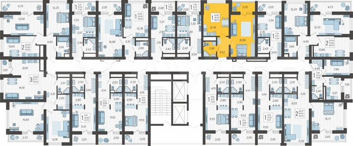 1-к. квартира, 38 м², 16/19 эт.