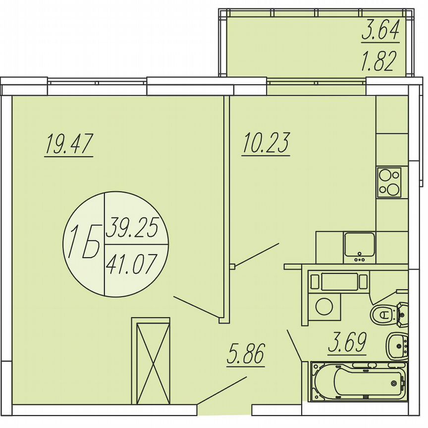 1-к. квартира, 41,1 м², 4/4 эт.