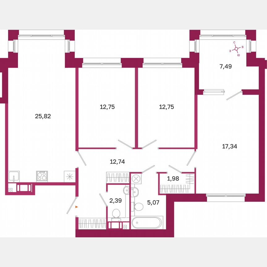 3-к. квартира, 94,6 м², 5/10 эт.