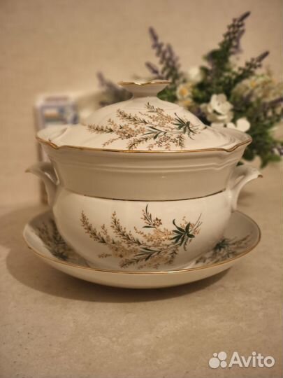 Супница фарфоровая с большим блюдом Городницкий