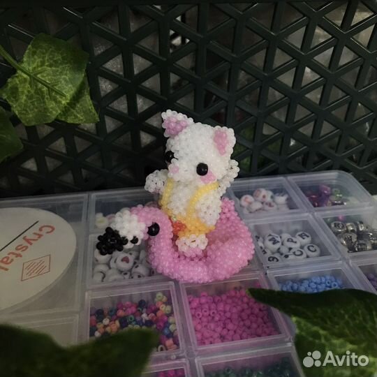 Амигуруми из бисера набор котик+фламинго