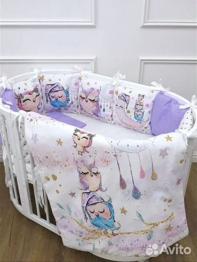 Бортики в детскую кроватку с постельныйм бельём