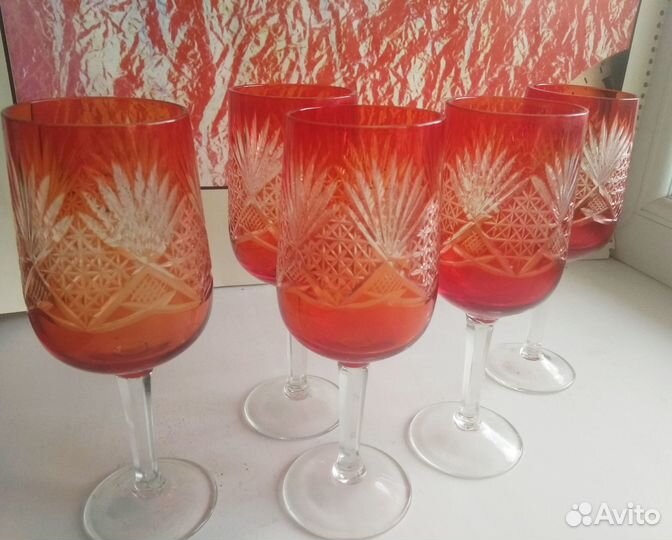 Фужеры цветной хрусталь винтаж СССР 70 гг