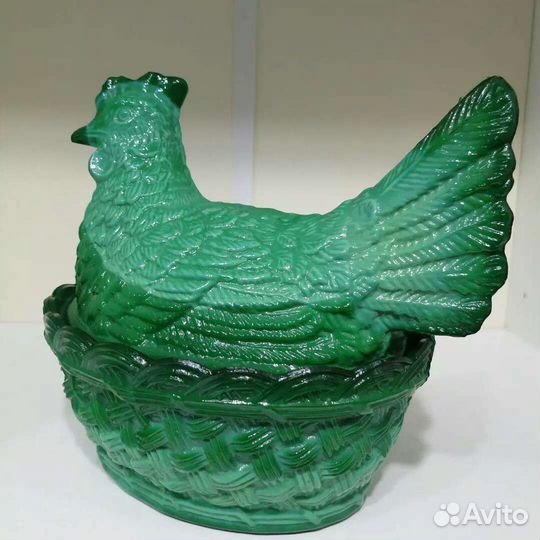 Маслёнка курица. Зелёное стекло. Царская Россия