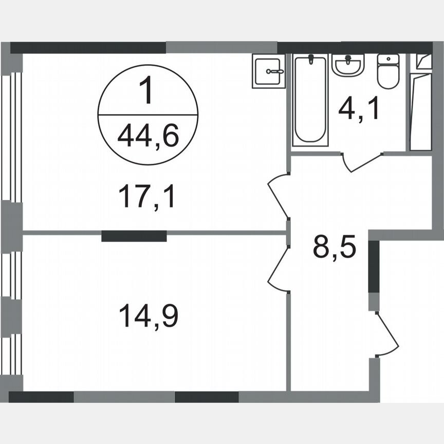 1-к. квартира, 44,6 м², 10/17 эт.