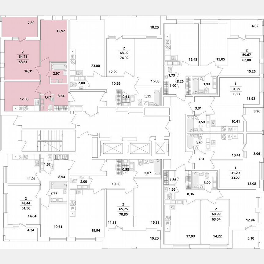 2-к. квартира, 58,6 м², 16/18 эт.