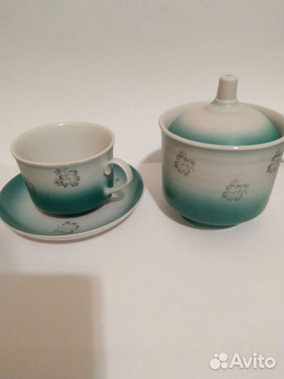 Чашка с блюдцем, сахарница, Дулево
