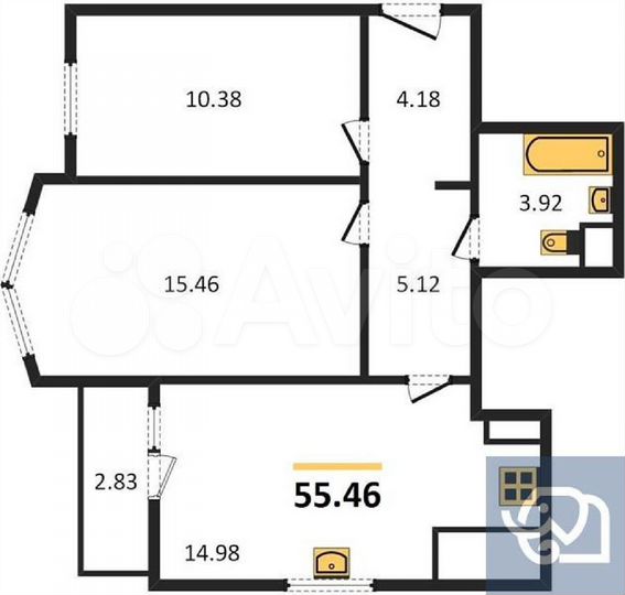2-к. квартира, 55,5 м², 14/16 эт.