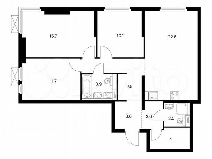 3-к. квартира, 84,2 м², 2/22 эт.