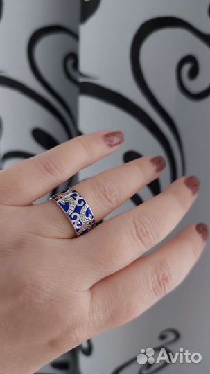 Серебряное кольцо 16,5 с синей эмалью