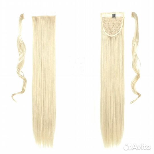 Хвост блонд/волосы блонд на клипсах прямые