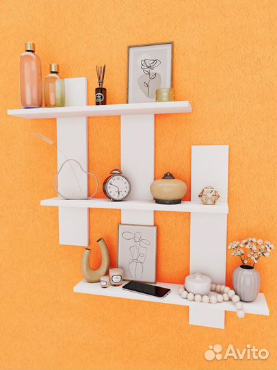 Полка настенная белая навесная для книг в гостиную