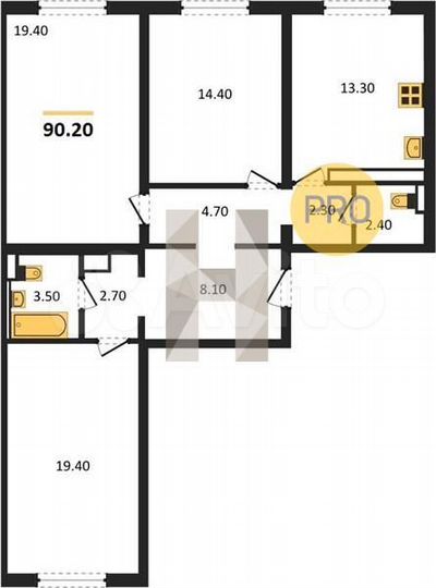 3-к. квартира, 90,2 м², 1/17 эт.