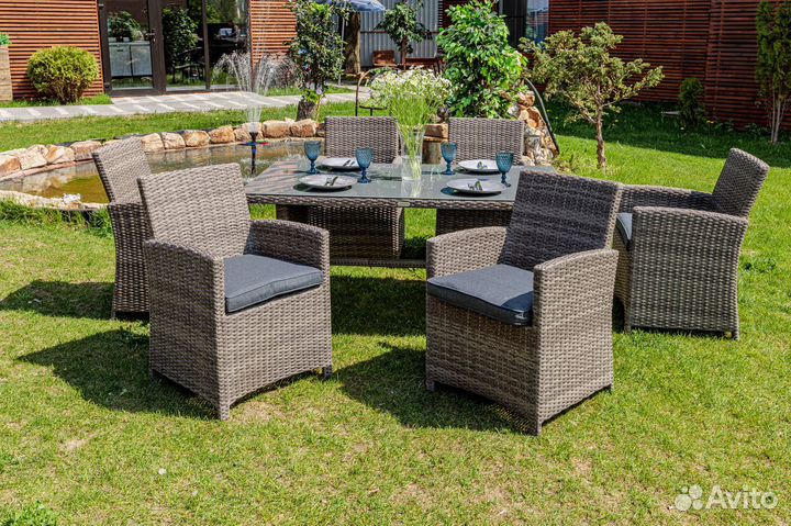 Мебель из ротанга fiona серая обеденный комплект