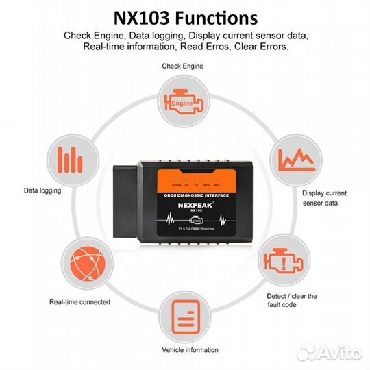 Сканер ELM327 V1.5 OBD WiFi фирмы nexpeak NX103