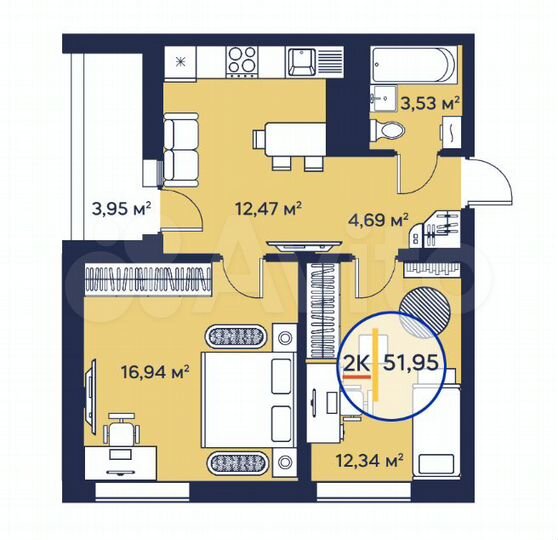 2-к. квартира, 52 м², 10/23 эт.