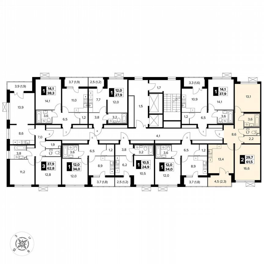 2-к. квартира, 61,5 м², 5/15 эт.