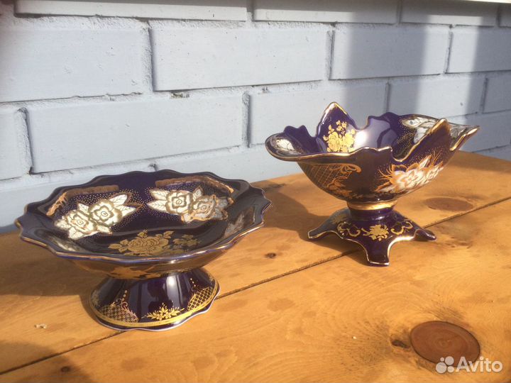 Вазы кобальт фарфор, стекло Богемия